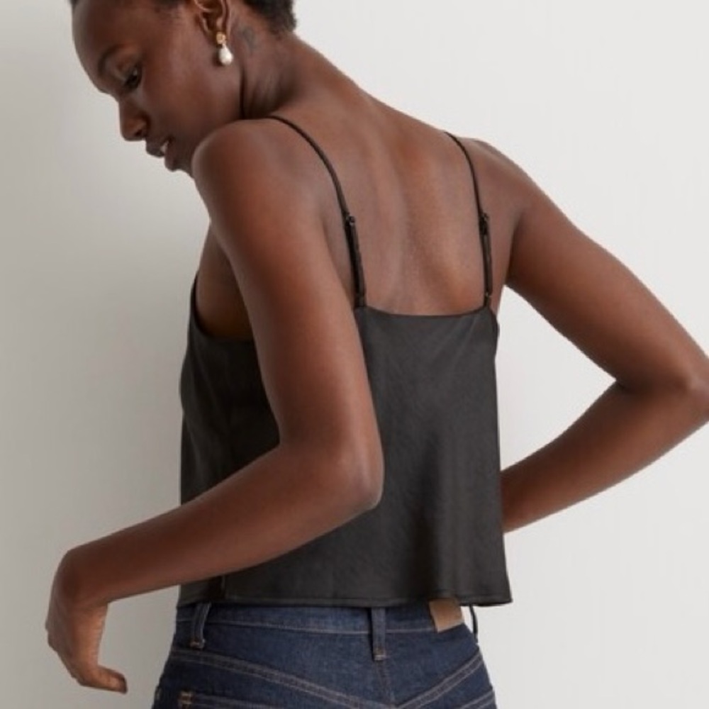 Madewell Satin Square-Neck Cami in True Black - Picture 2 of 5